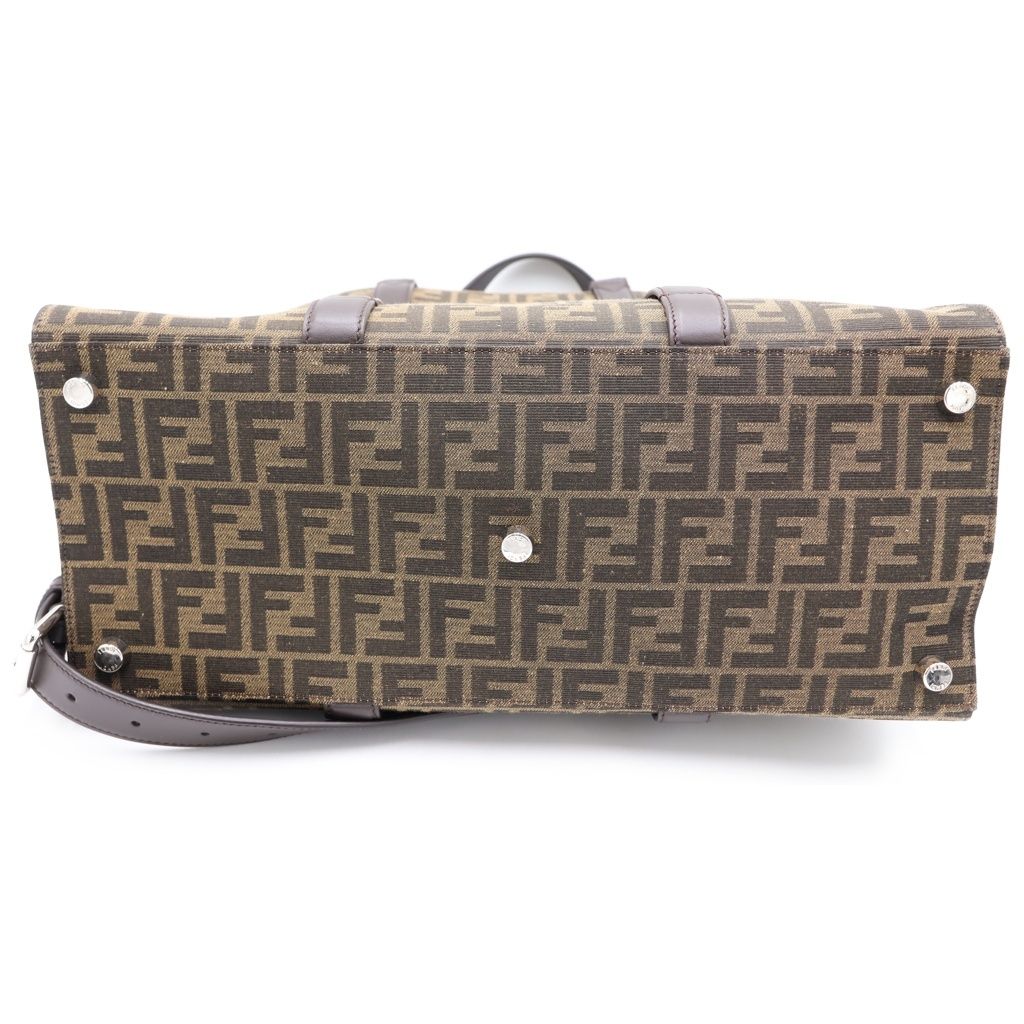 Fendi Zucca Pattern 2-Way Tote Shoulder Bag Brown Canvas Leather Silver — view 4