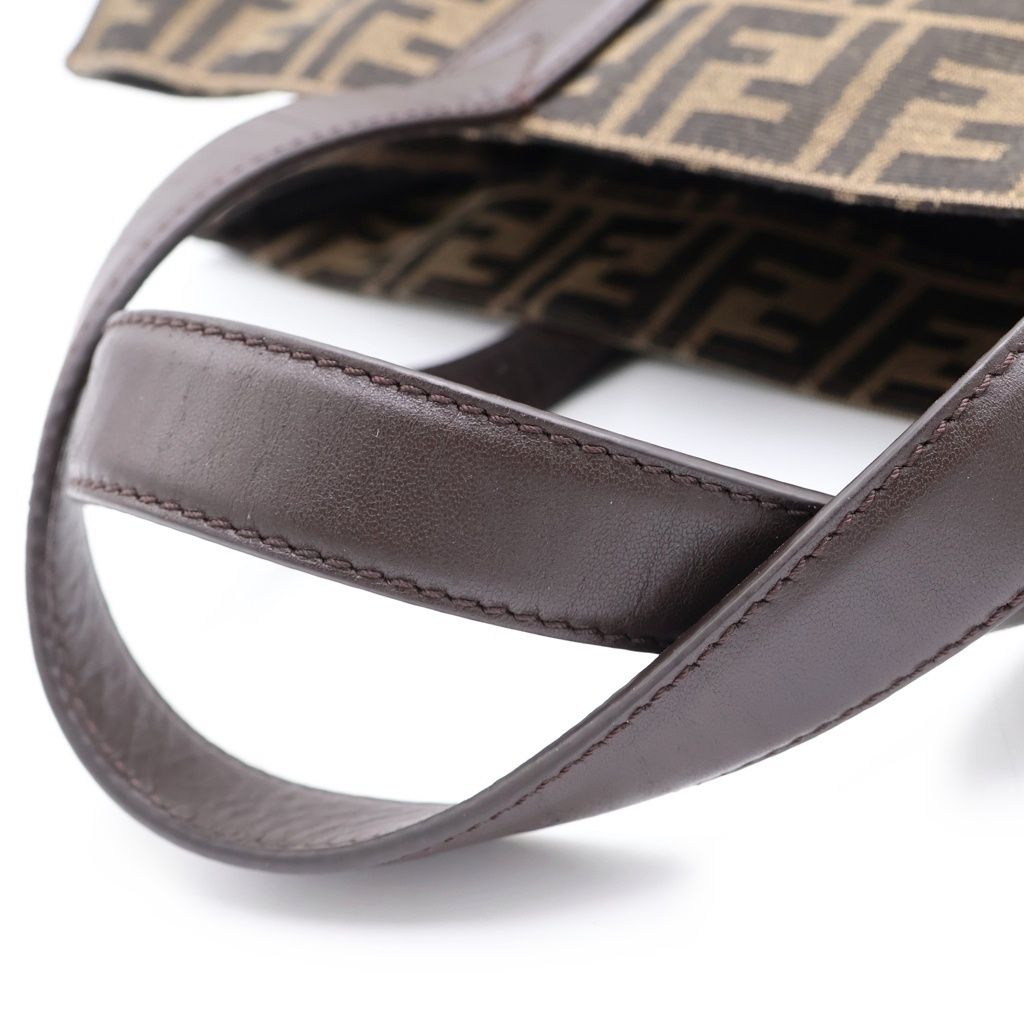 Fendi Zucca Pattern 2-Way Tote Shoulder Bag Brown Canvas Leather Silver — view 6