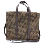 Fendi Zucca Pattern 2-Way Tote Shoulder Bag Brown Canvas Leather Silver — view 2