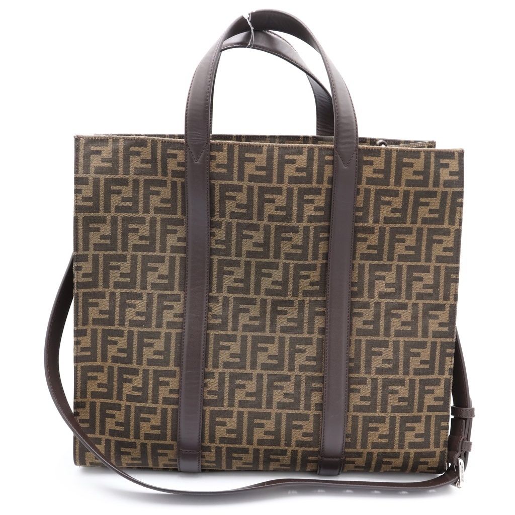 Fendi Zucca Pattern 2-Way Tote Shoulder Bag Brown Canvas Leather Silver — view 2