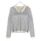 Dior Logo Stripe Silk Cotton Knit Long Sleeve Knit 34 White Navy Sweater — view 2