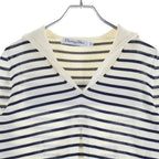 Dior Logo Stripe Silk Cotton Knit Long Sleeve Knit 34 White Navy Sweater — view 3