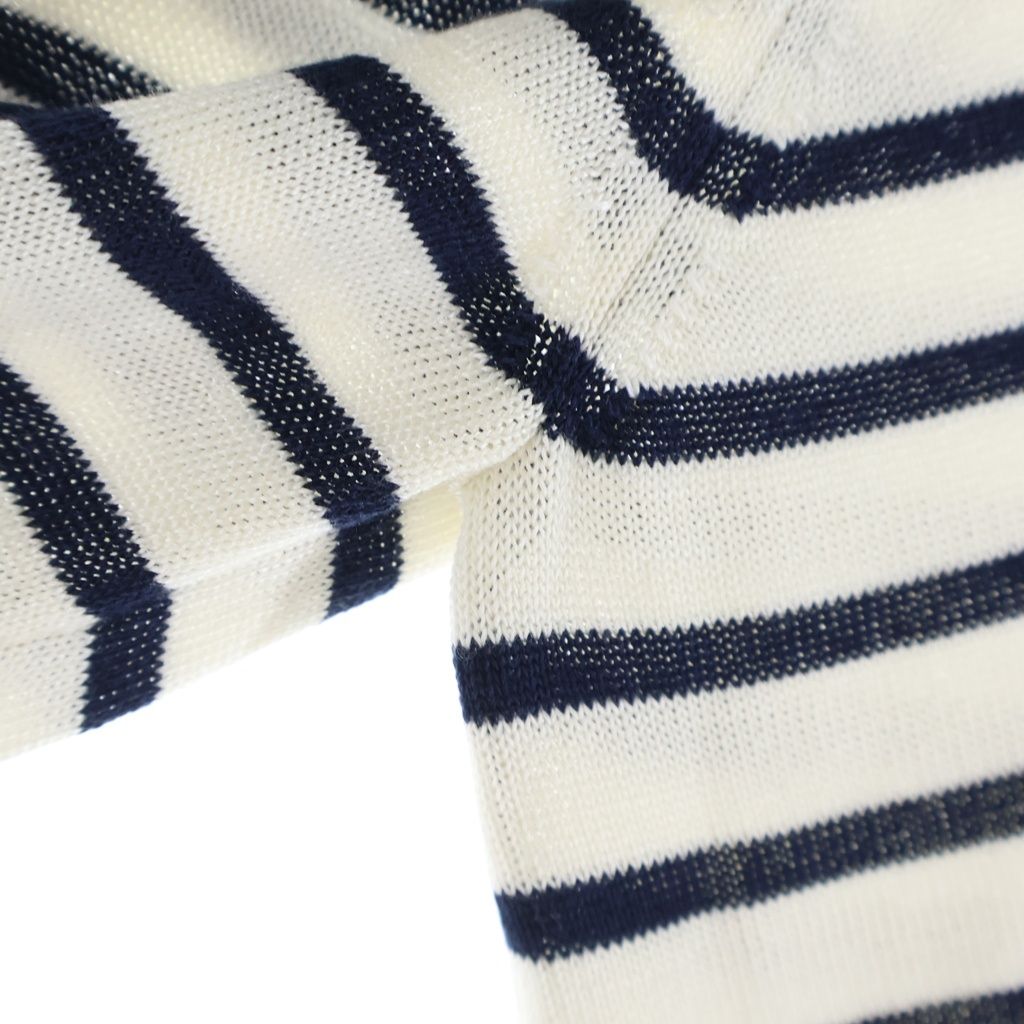 Dior Logo Stripe Silk Cotton Knit Long Sleeve Knit 34 White Navy Sweater — view 6