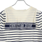 Dior Logo Stripe Silk Cotton Knit Long Sleeve Knit 34 White Navy Sweater — view 4