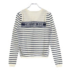 Dior Logo Stripe Silk Cotton Knit Long Sleeve Knit 34 White Navy Sweater