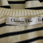 Dior Logo Stripe Silk Cotton Knit Long Sleeve Knit 34 White Navy Sweater — view 7