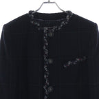 Chanel Tweed Piping Color Check Coat Jacket Navy nssize — view 3