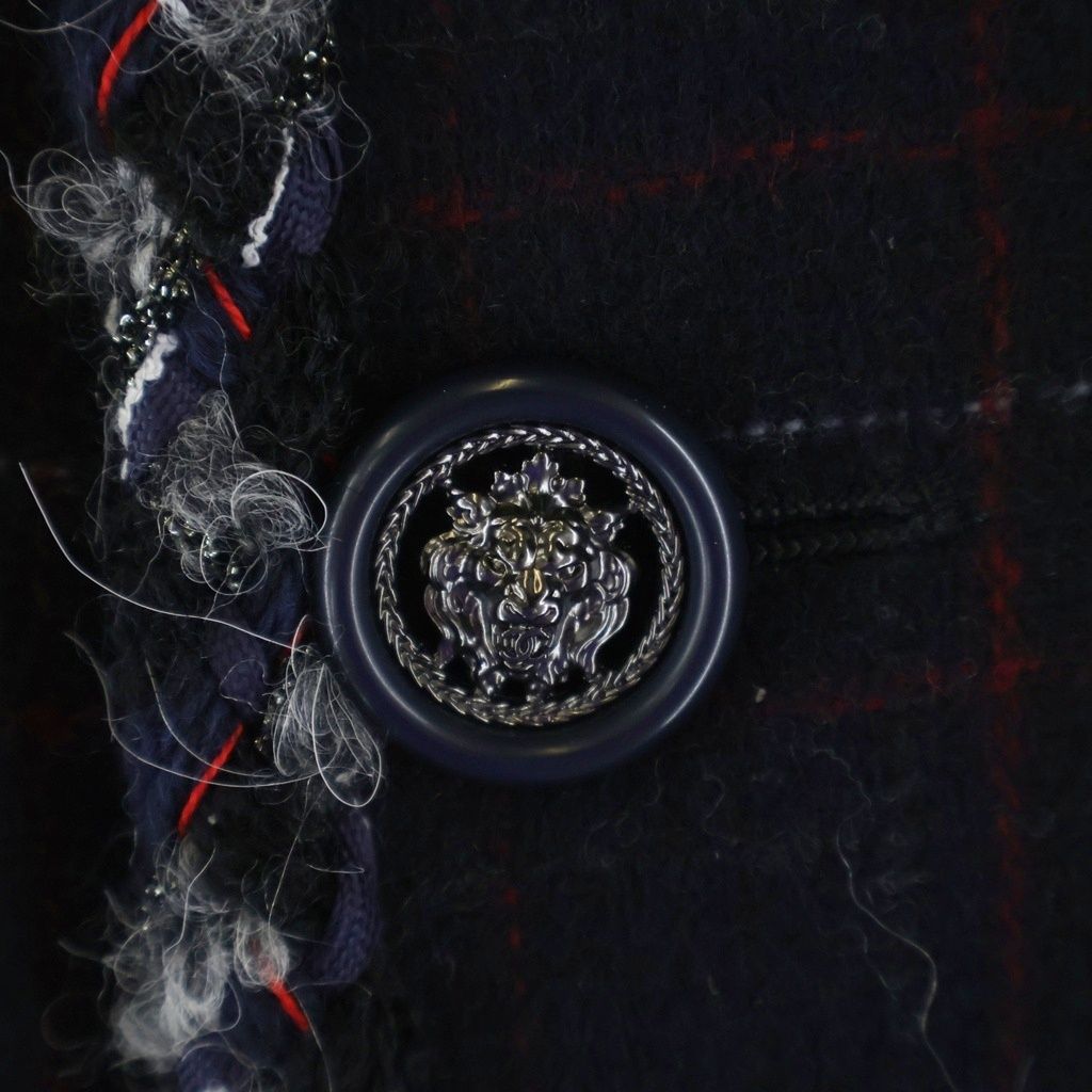 Chanel Tweed Piping Color Check Coat Jacket Navy nssize — view 6