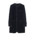 Chanel Tweed Piping Color Check Coat Jacket Navy nssize