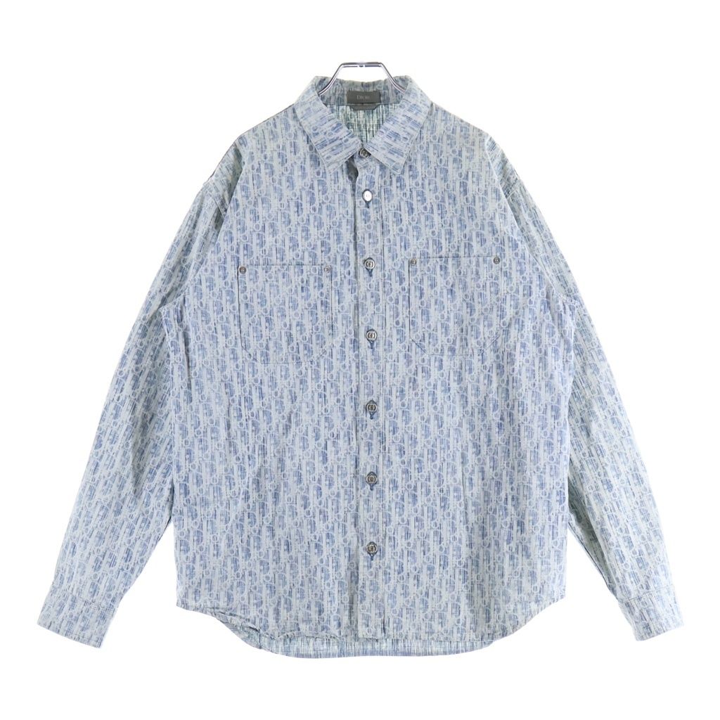 Dior Oblique Cotton Denim Jacket Long Sleeve Shirt 39 Blue