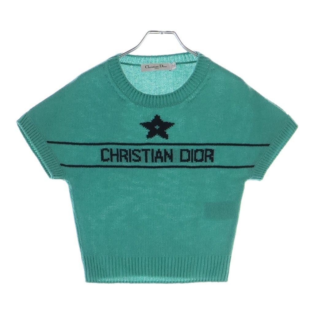 Dior Logo Signature Cashmere Short Sleeveknit Shaw Tosuri Bud Sweater Green