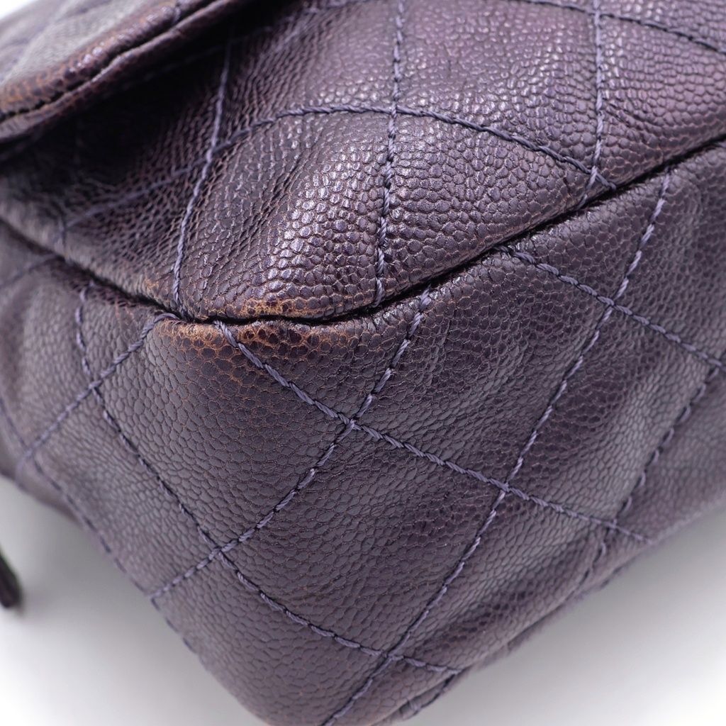 Chanel Maxi Quilted Caviar Leather Silver Chain Shoulder Bag Tote Purple — view 6