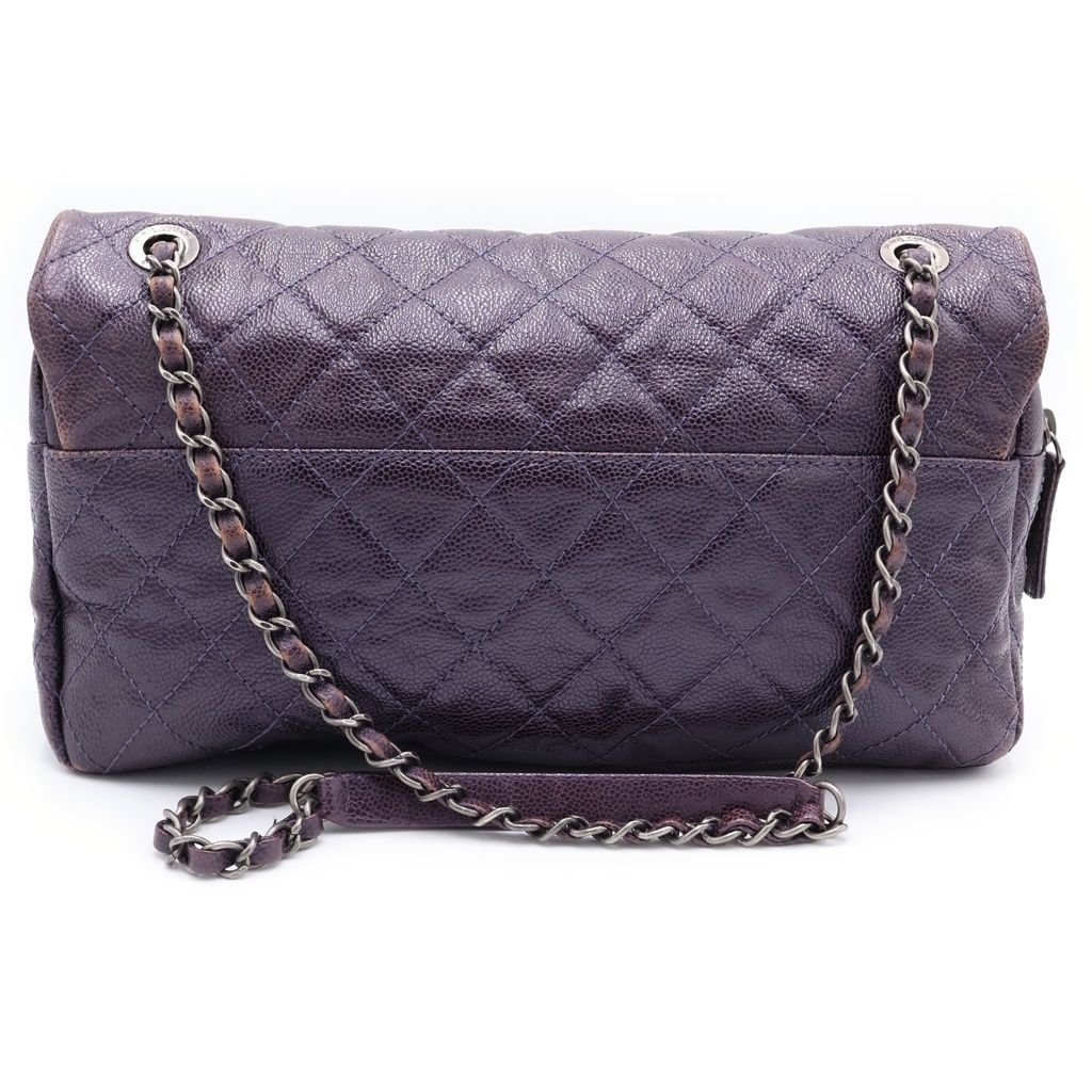 Chanel Maxi Quilted Caviar Leather Silver Chain Shoulder Bag Tote Purple — view 2