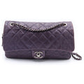 Chanel Maxi Quilted Caviar Leather Silver Chain Shoulder Bag Tote Purple