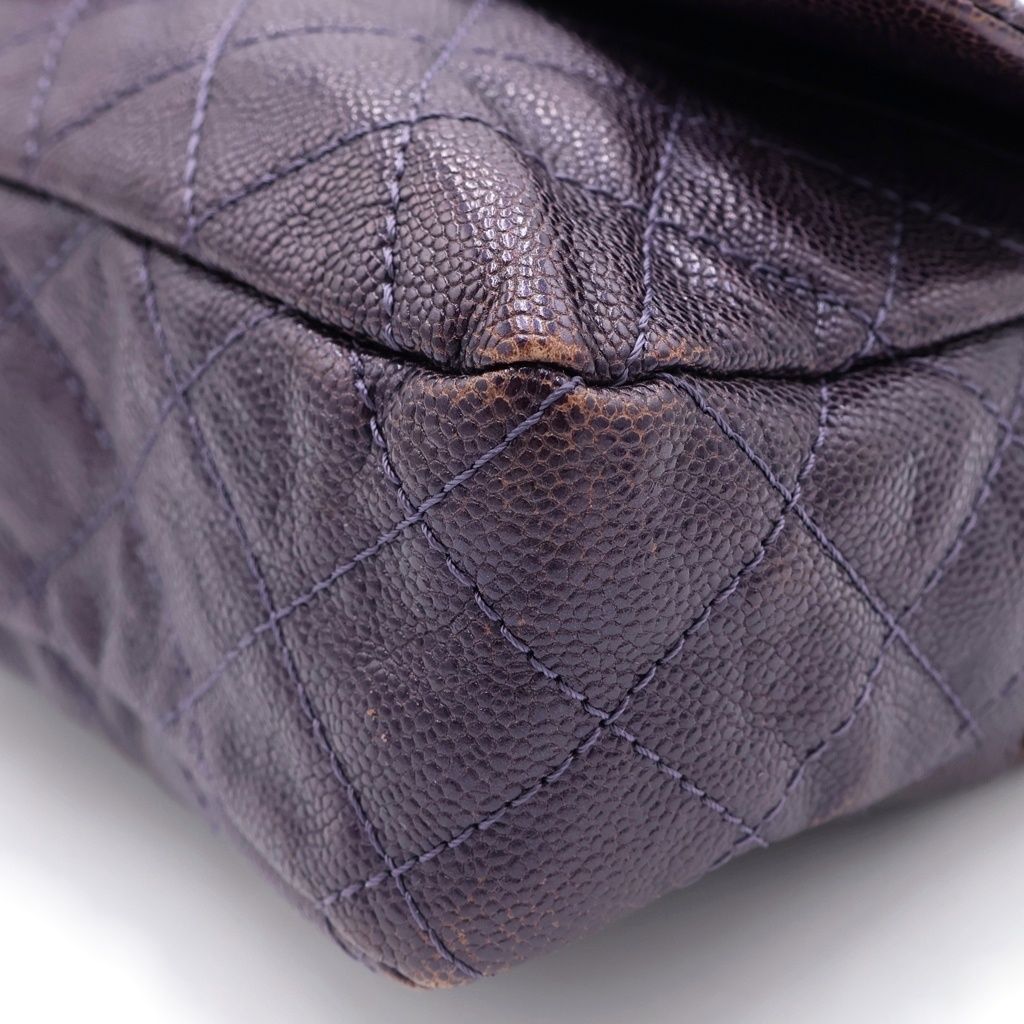 Chanel Maxi Quilted Caviar Leather Silver Chain Shoulder Bag Tote Purple — view 5