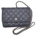 Chanel CC Logo Quilted Caviar Leather Silver Chain Wallet Shoulder Bag Black