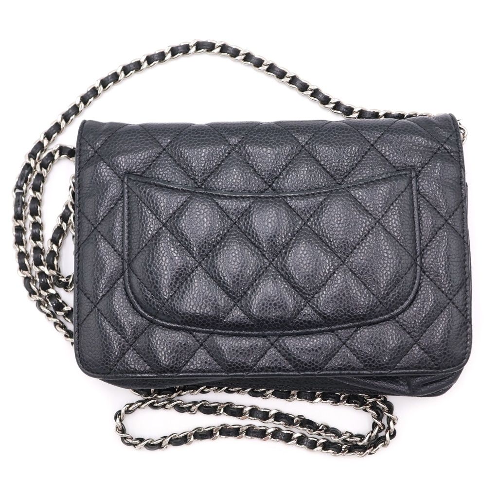Chanel CC Logo Quilted Caviar Leather Silver Chain Wallet Shoulder Bag Black — view 2