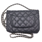 Chanel CC Logo Quilted Caviar Leather Silver Chain Wallet Shoulder Bag Black — view 2