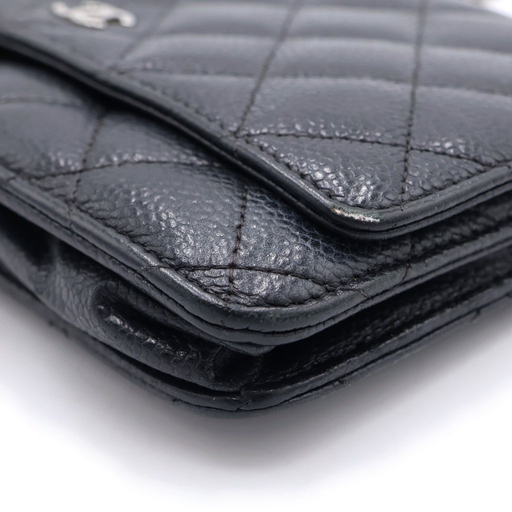 Chanel CC Logo Quilted Caviar Leather Silver Chain Wallet Shoulder Bag Black — view 5