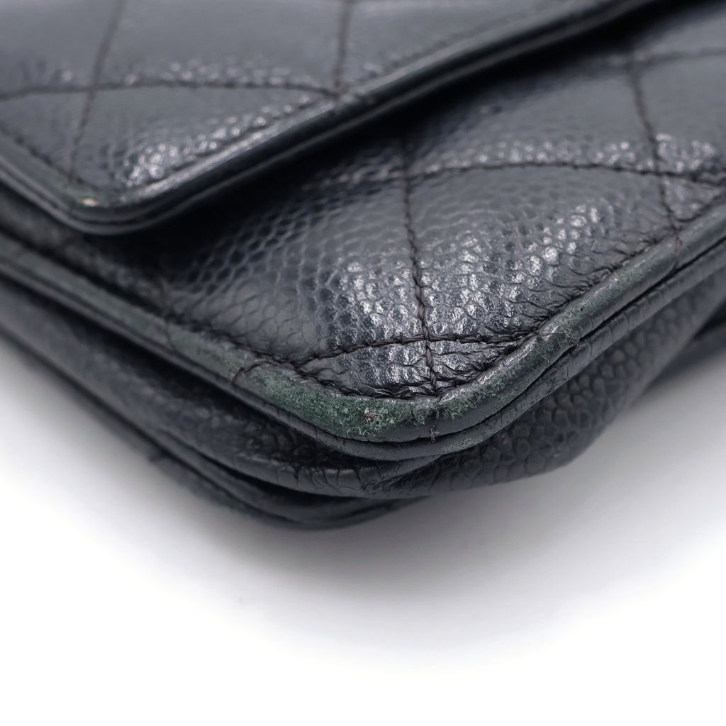Chanel CC Logo Quilted Caviar Leather Silver Chain Wallet Shoulder Bag Black — view 6