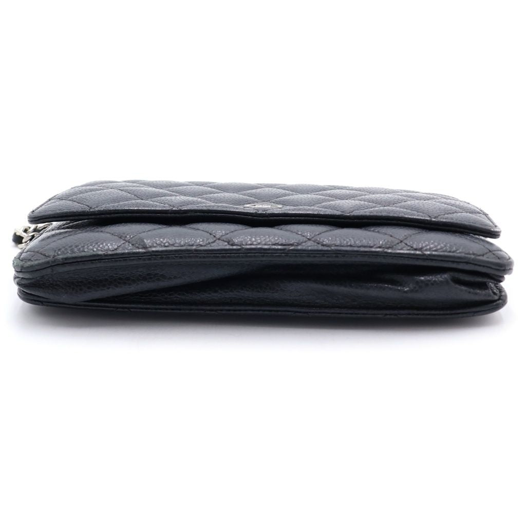 Chanel CC Logo Quilted Caviar Leather Silver Chain Wallet Shoulder Bag Black — view 4