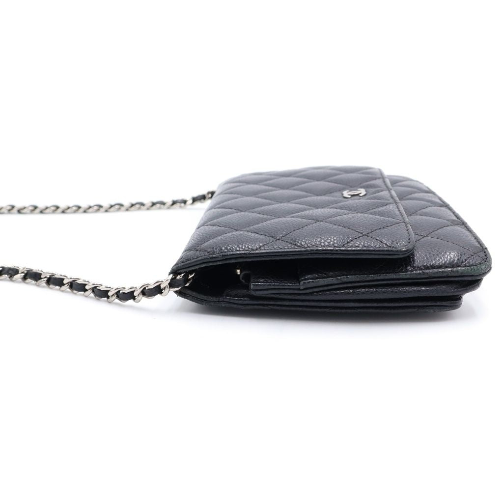 Chanel CC Logo Quilted Caviar Leather Silver Chain Wallet Shoulder Bag Black — view 3