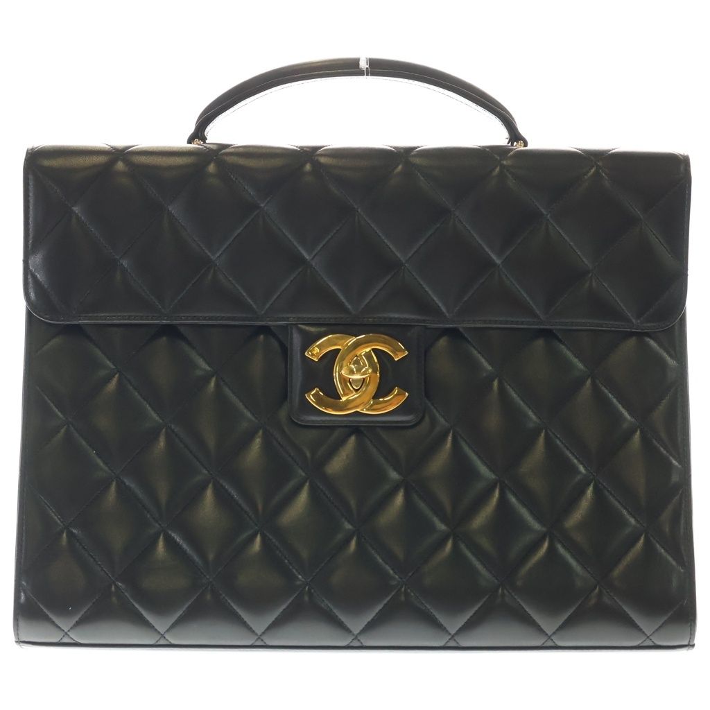 Chanel Quilted Big Coco Mark Briefcase Back Gold Lambskin Black