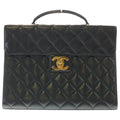 Chanel Quilted Big Coco Mark Briefcase Back Gold Lambskin Black