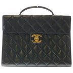 Chanel Quilted Big Coco Mark Briefcase Back Gold Lambskin Black