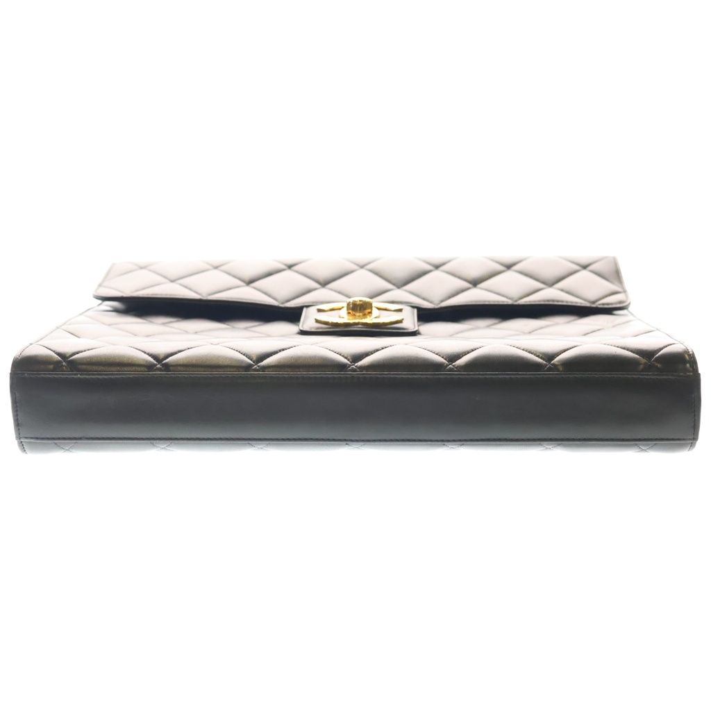 Chanel Quilted Big Coco Mark Briefcase Back Gold Lambskin Black — view 4