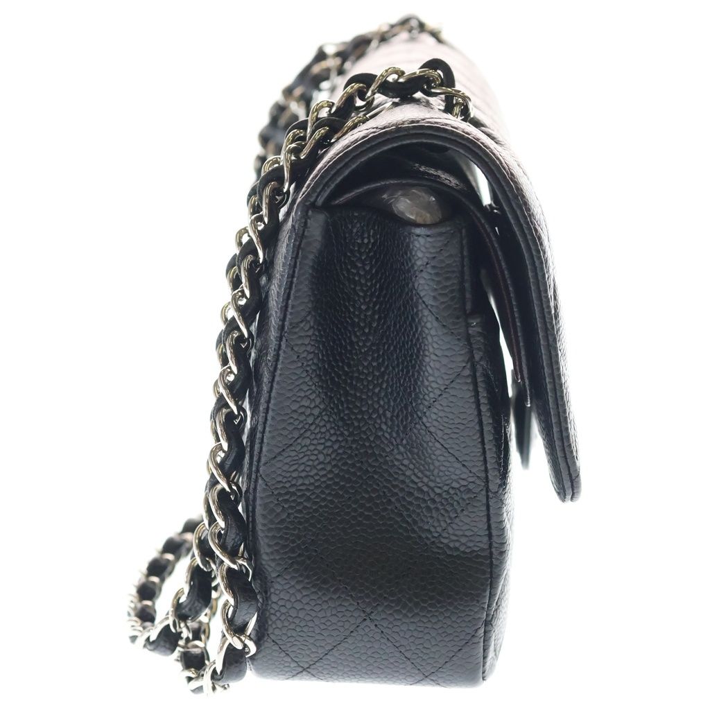 Chanel Quilted 25 Double Flap Chain Shoulder Bag Caviar Leather Silver Stand — view 3