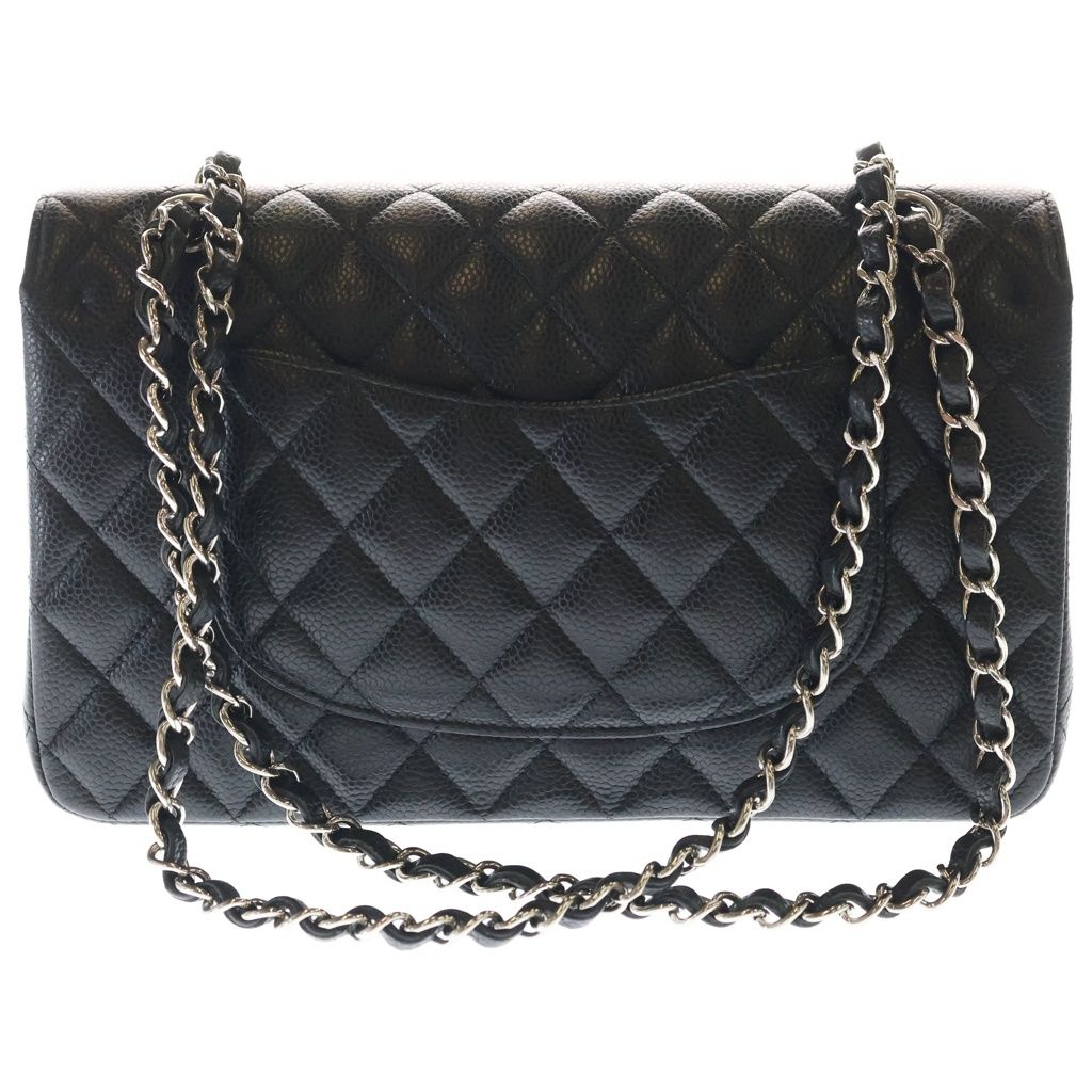 Chanel Quilted 25 Double Flap Chain Shoulder Bag Caviar Leather Silver Stand — view 2