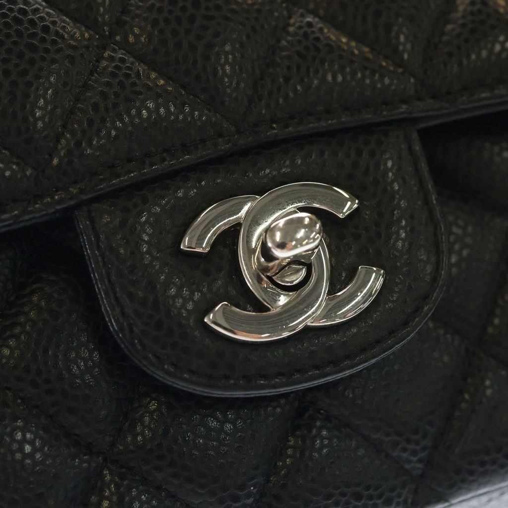 Chanel Quilted 25 Double Flap Chain Shoulder Bag Caviar Leather Silver Stand — view 6