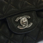 Chanel Quilted 25 Double Flap Chain Shoulder Bag Caviar Leather Silver Stand — view 6