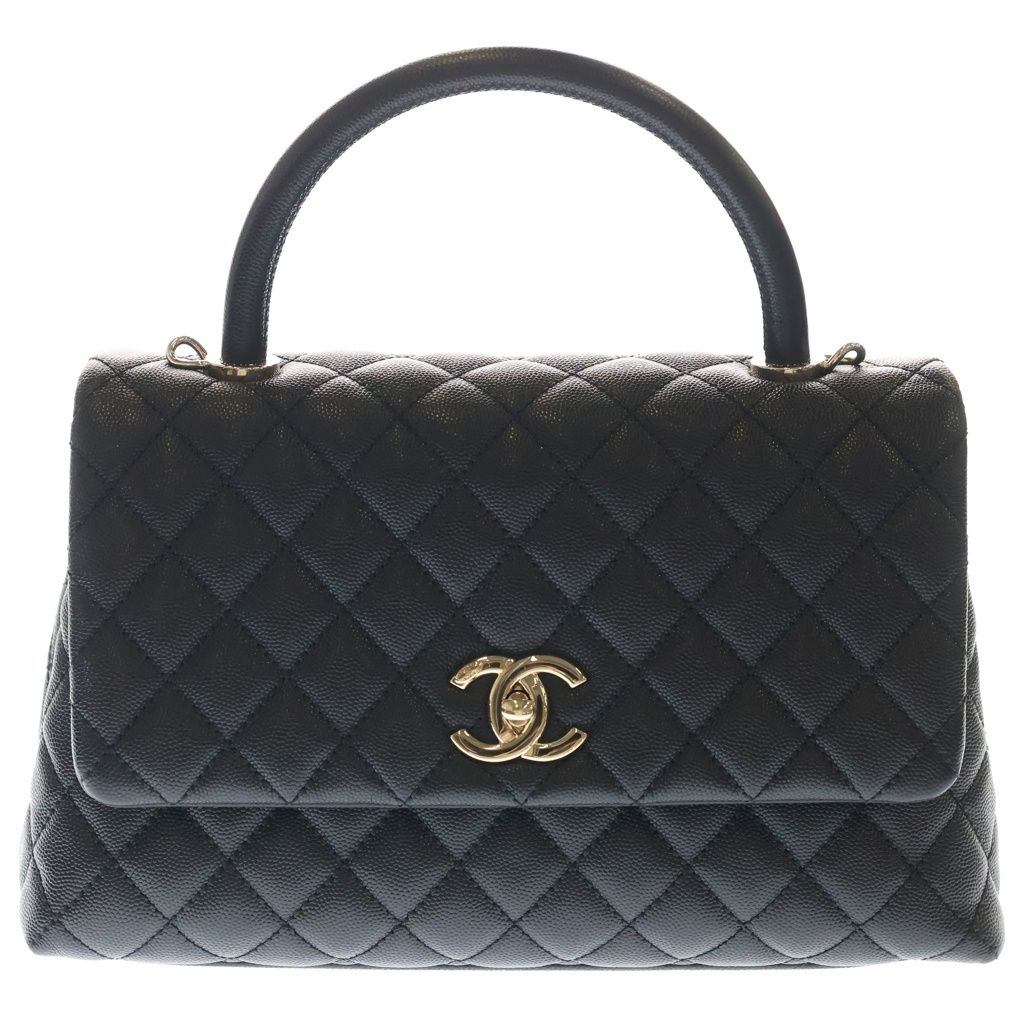 Chanel Herehandle 29 Shoulder Bag Caviar Leather Gold Black Stand