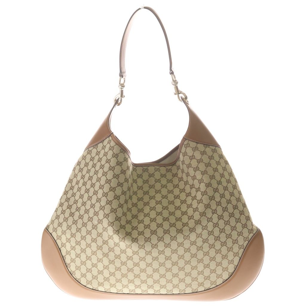 Gucci B Large Shoulder Bag B GG Canvas Leather Trim Brown — view 2