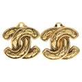 Chanel CC Logo Quilted Earrings for Both Ears Gold Plated