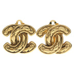 Chanel CC Logo Quilted Earrings for Both Ears Gold Plated