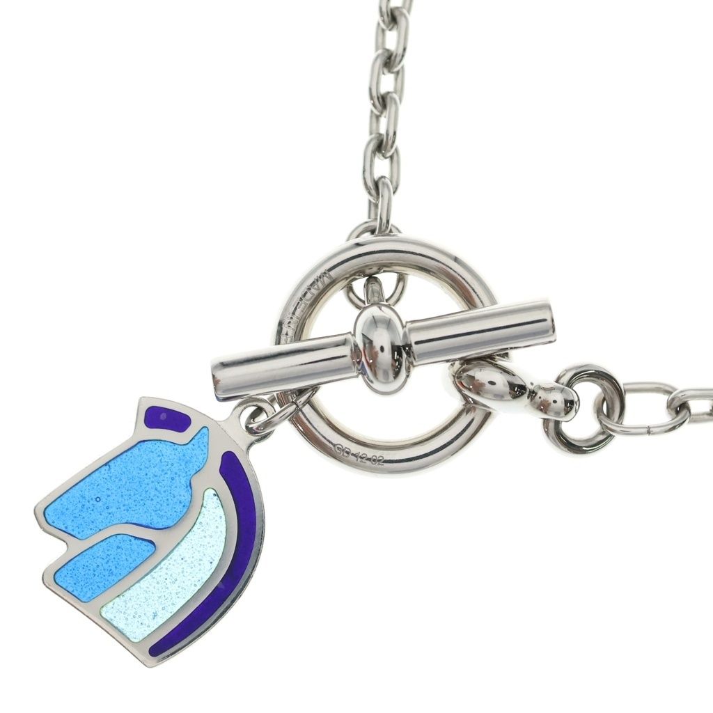 Hermes Cheval Necklace Silver Blue