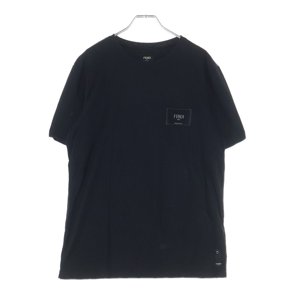 Fendi Logo Patch Short Sleeve Kuru Neck T-Shirt Black