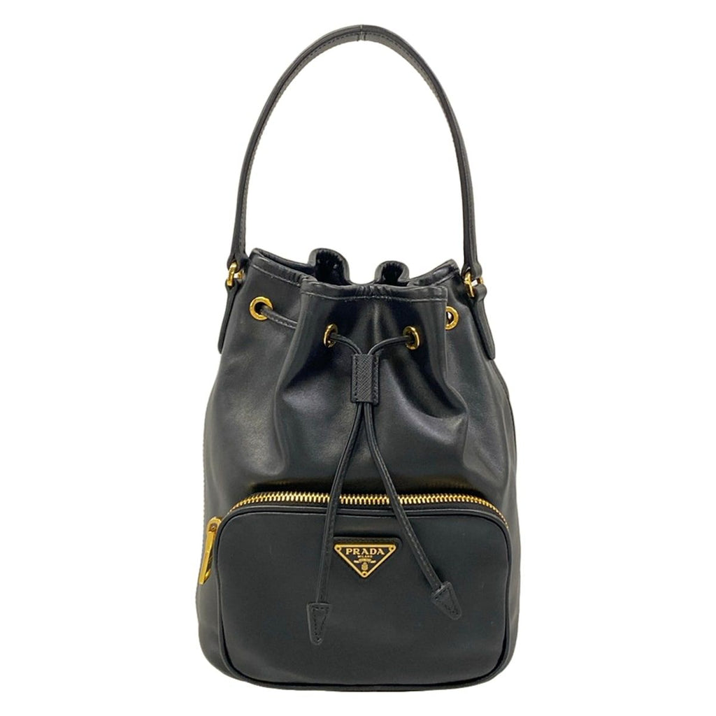 Prada Handbag Duet Black Drawstring Leather