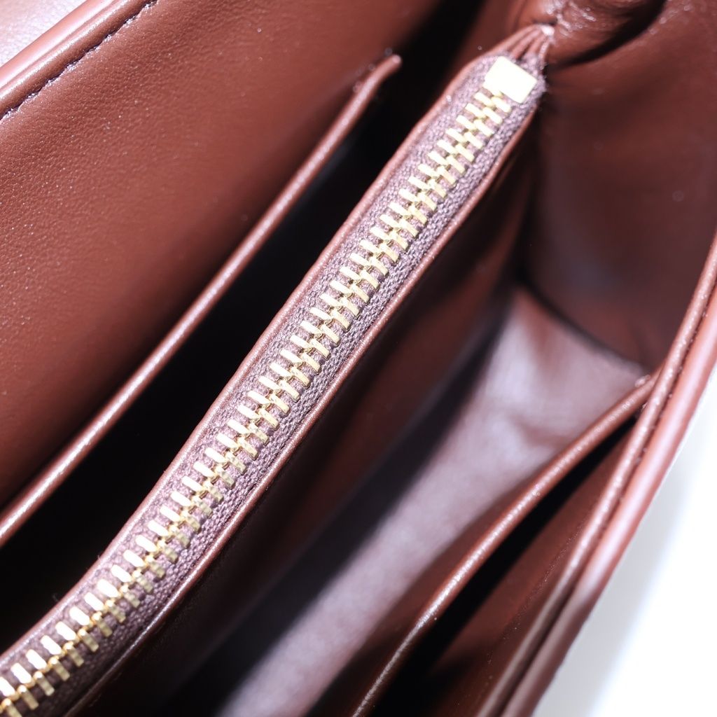 Celine Tee Triomphe 2-Way Shoulder Bag Brown Leather Gold — view 8