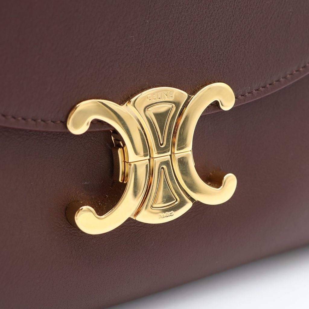 Celine Tee Triomphe 2-Way Shoulder Bag Brown Leather Gold — view 7