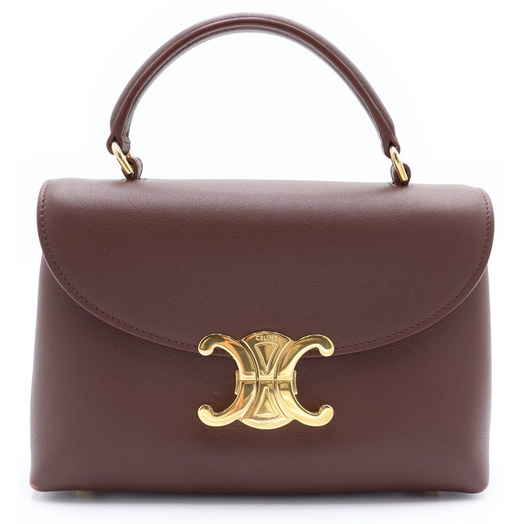 Celine Tee Triomphe 2-Way Shoulder Bag Brown Leather Gold