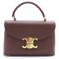 Celine Tee Triomphe 2-Way Shoulder Bag Brown Leather Gold
