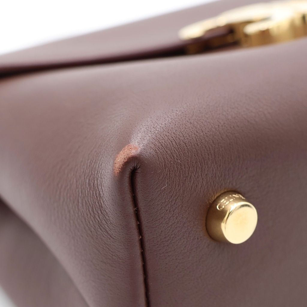 Celine Tee Triomphe 2-Way Shoulder Bag Brown Leather Gold — view 6
