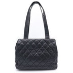 Chanel Quilted Lock Tote Black Caviar Leather Silver — view 2