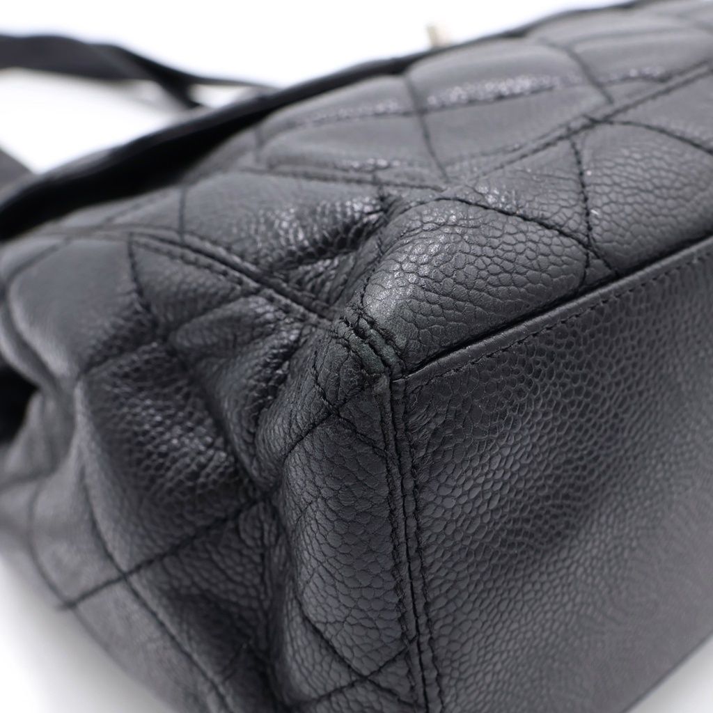 Chanel Quilted Lock Tote Black Caviar Leather Silver — view 6