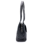 Chanel Quilted Lock Tote Black Caviar Leather Silver — view 3