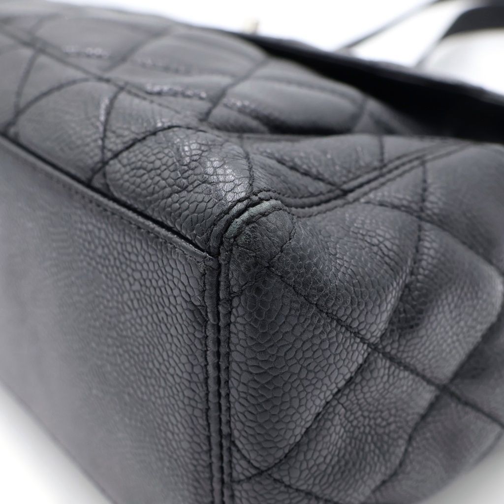 Chanel Quilted Lock Tote Black Caviar Leather Silver — view 5